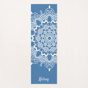 Tapis De Yoga Monogramme blanc & bleu Mandala Motif Yoga Mat