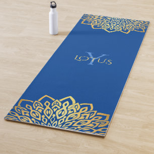 Tapis De Yoga Monogramme bleu de la marine Mandala