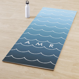 Tapis De Yoga Monogramme Calme Bleu Gradient Motif vague