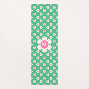 Tapis De Yoga Monogramme Custom Retro Daisis rose et vert