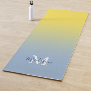 Tapis De Yoga Monogramme de dégradé bleu jaune minimal Nom du sc
