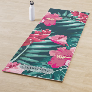 Tapis De Yoga Monogramme de fleurs exotiques estivales