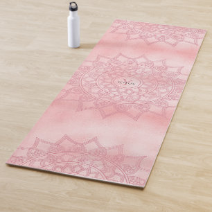 Tapis De Yoga Monogramme de Mandala Rose Gold Floral