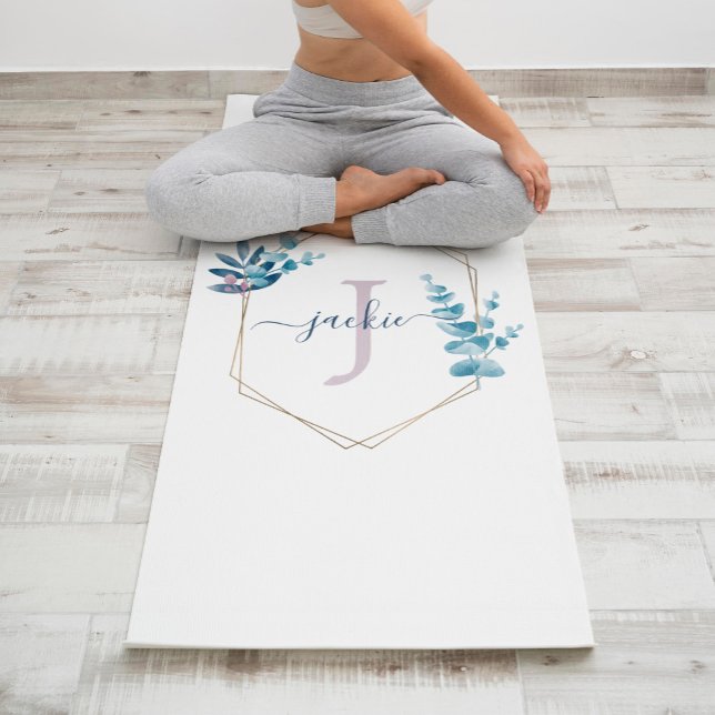 Tapis De Yoga Monogramme du cadre d'Eucalyptus à l'aquarelle de  (Créateur téléchargé)