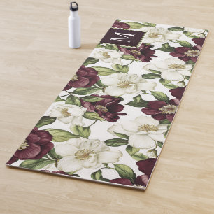 Tapis De Yoga Monogramme du modèle floral de Bourgogne