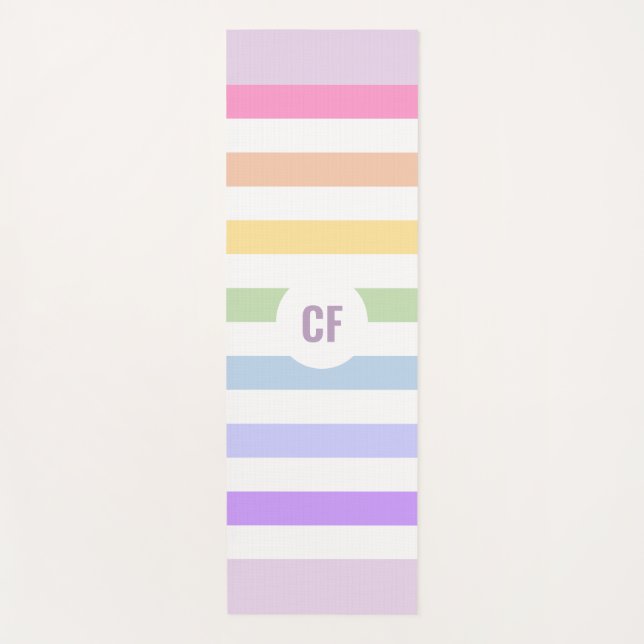 Tapis De Yoga Monogramme en Blanc Cirque Pastel Arc-en-ciel rayu (Devant)