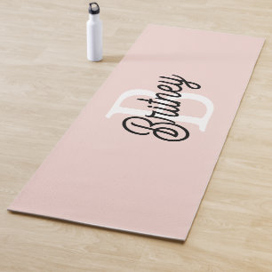Tapis De Yoga Monogramme et nom personnalisé moderne Pastel Pink