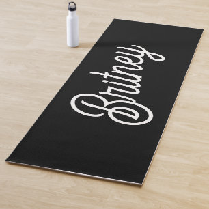 Tapis De Yoga Monogramme et nom personnalisés en noir moderne