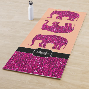 Tapis De Yoga Monogramme étincelant rose étincelant