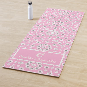 Tapis De Yoga Monogramme floral moderne rose pâle