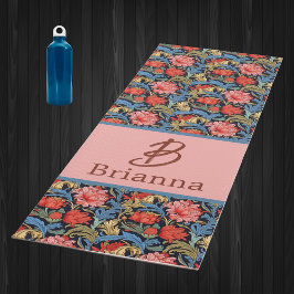 Tapis De Yoga Monogramme Floral Rose Bleu De Style William Morri