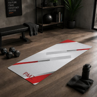 Tapis De Yoga Monogramme géométrique gris rouge moderne