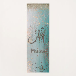 Tapis De Yoga Monogramme Gold Stars sur Turquoise    
