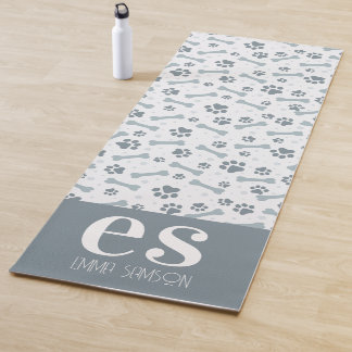 Tapis De Yoga Monogramme gris Empreinte de patte personnalisé