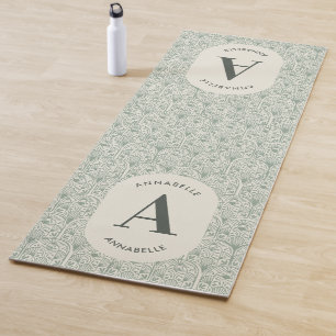 Tapis De Yoga Monogramme Initial Personnalisé Art Déco Vert Saug