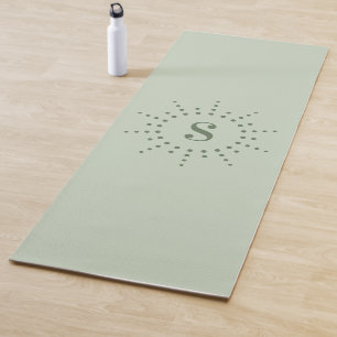 Tapis De Yoga Monogramme initial radiale soleil éclat vert sauge