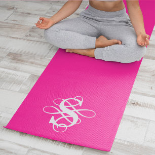 Tapis De Yoga Monogramme initial Tourbillonnant rose et blanc ch