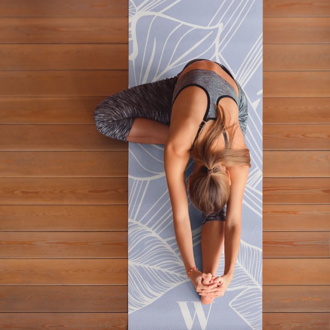 Tapis De Yoga Monogramme moderne Chic Tropical Periwinkle (Créateur téléchargé)