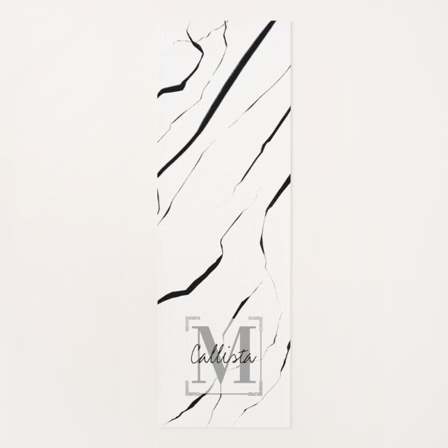 Tapis De Yoga Monogramme moderne noir blanc noir (Devant)