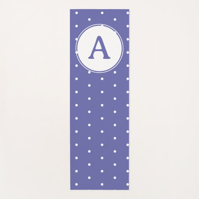 Tapis De Yoga Monogramme Moderne Périwinkle Pois blancs (Devant)