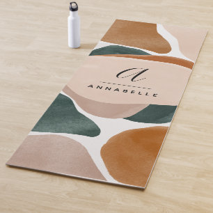 Tapis De Yoga Monogramme moderne vert rouille abstrait élégant