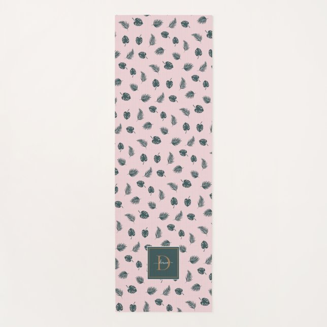 Tapis De Yoga Monogramme Monstera Palm Feuilles verts avec nom (Devant)