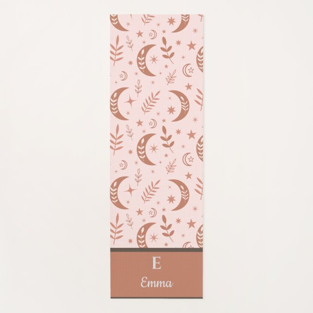 Tapis De Yoga Monogramme motif lune bohème terreux  (Devant)
