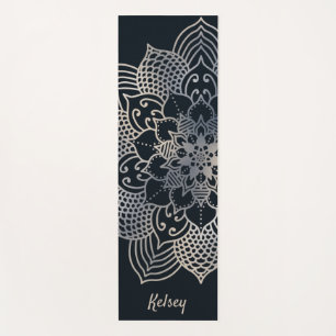 Tapis De Yoga Monogramme Noir & Bleu Mandala Motif Yoga Mat