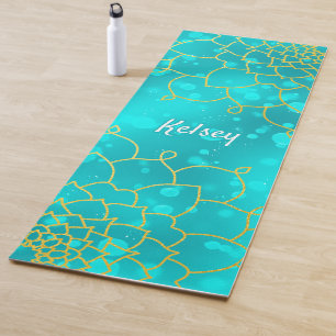 Tapis De Yoga Monogramme or & bleu Mandala Motif Yoga Mat