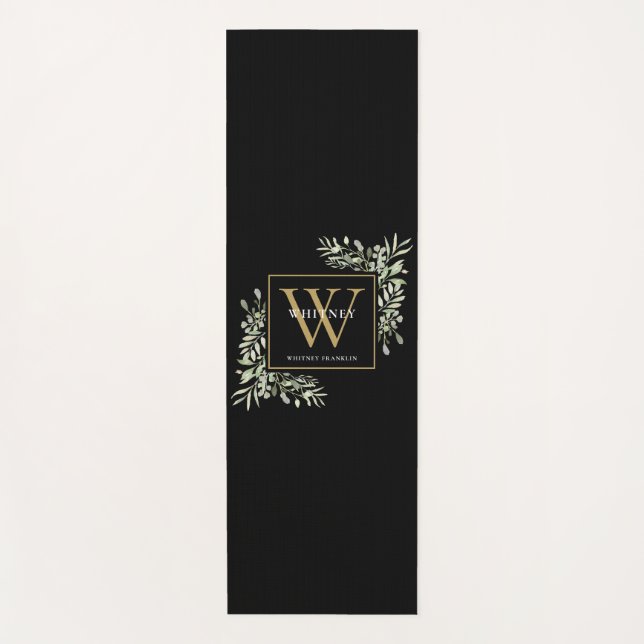 Tapis De Yoga Monogramme Or Elégant Vert Moderne Noir (Devant)