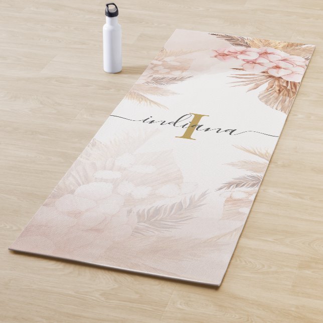 Tapis De Yoga Monogramme Pampas Grass Nom du script Terracotta (En situation)
