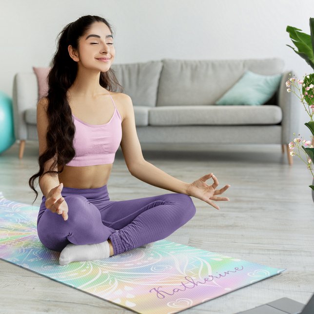 Tapis De Yoga Monogramme Pastel Holographique Mandala (Créateur téléchargé)