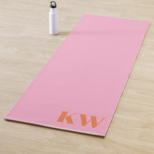 Tapis De Yoga Monogramme personnalisé d'initiales rose orange mo