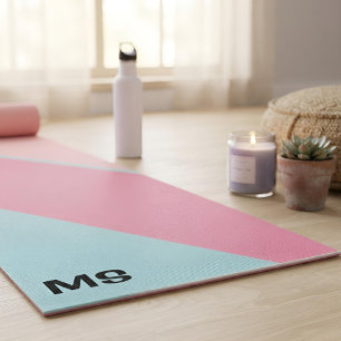 Tapis De Yoga Monogramme personnalisé minimaliste rose et bleu p