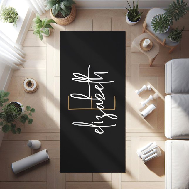 Tapis De Yoga Monogramme personnalisé noir (Créateur téléchargé)
