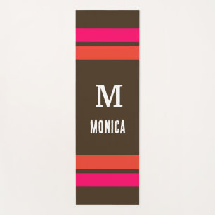 Tapis De Yoga Monogramme personnalisé rayures marron et orange