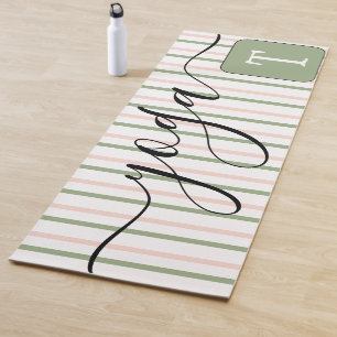 Tapis De Yoga Monogramme Rayures Rose Vert