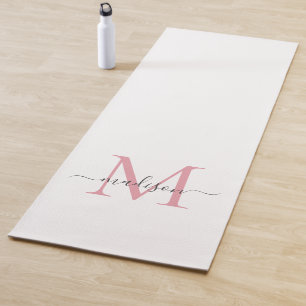 Tapis De Yoga Monogramme rose clair simple Script moderne pour f
