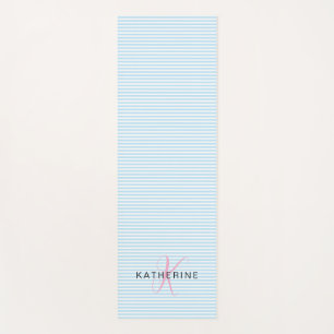 Tapis De Yoga Monogramme Rose Rayure Bleue Prépa