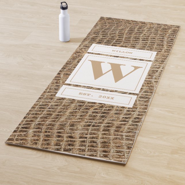 Tapis De Yoga Monogramme Russe de Burlap initial (En situation)
