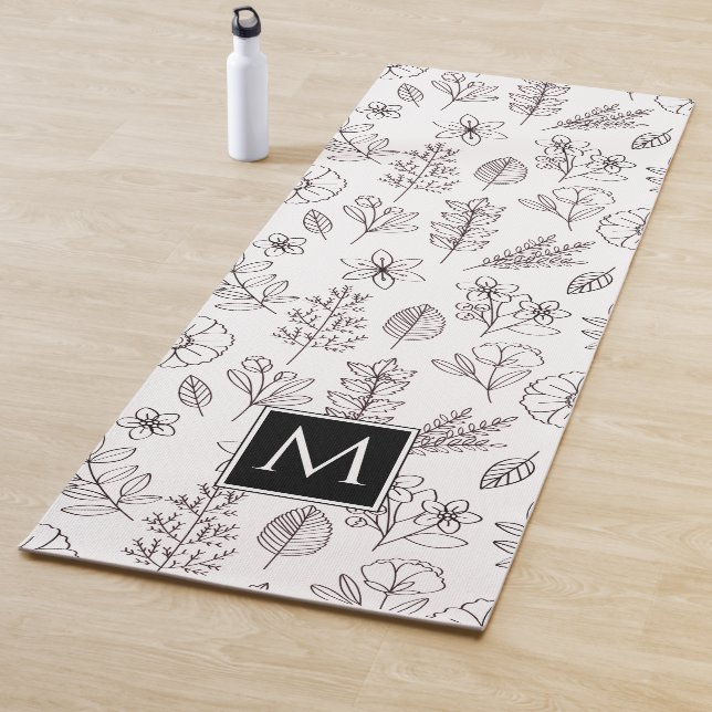 Tapis De Yoga Monogramme végétal noir blanc (En situation)