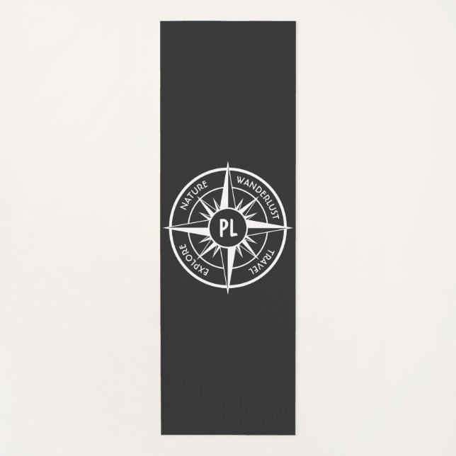 Tapis De Yoga Monographie d'emblème de compas noir et blanc (Devant)