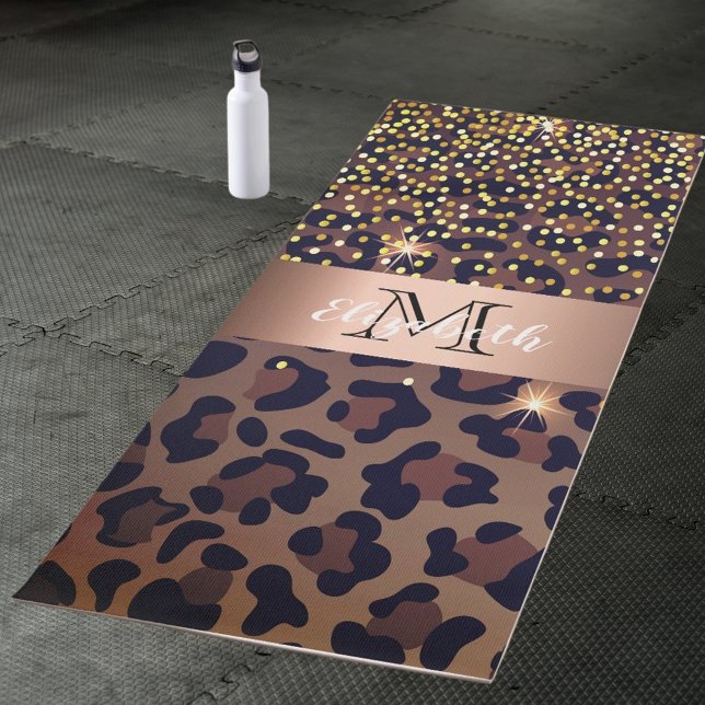 Tapis De Yoga Monographie en bronze noir motif brun léopard (Créateur téléchargé)