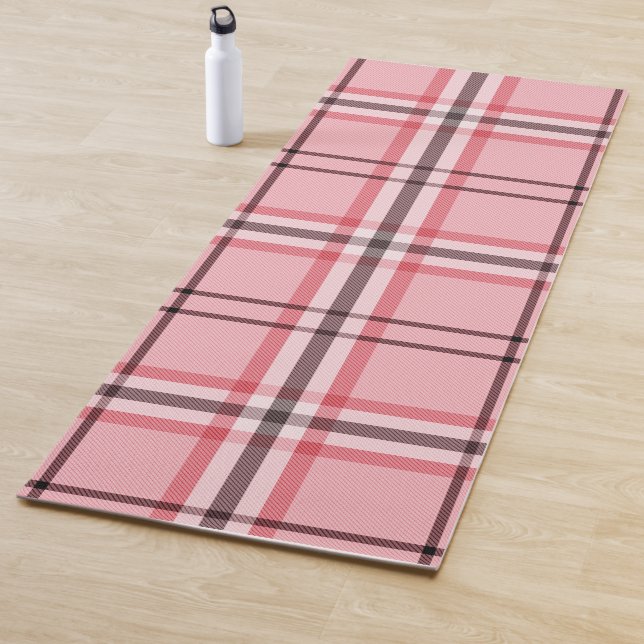 Tapis De Yoga Motif à carreaux rose et gris chic (En situation)