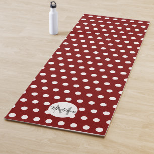 Tapis De Yoga Motif à pois rouge foncé et blanc Monogramme