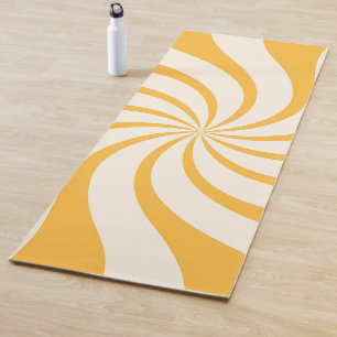 Tapis De Yoga Motif Abstrait en jaune et crème amande