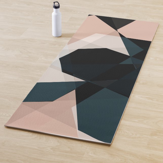Tapis De Yoga Motif Abstrait géométrique Beige Noir moderne (En situation)