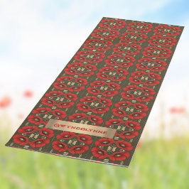 Tapis De Yoga Motif Art Nouveau de coquelicots rouges dorés vint