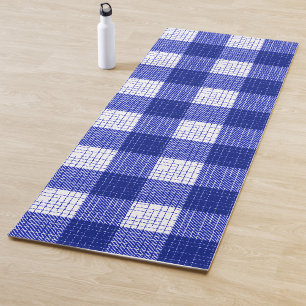 Tapis De Yoga Motif carreaux à carreaux gras bleu et blanc