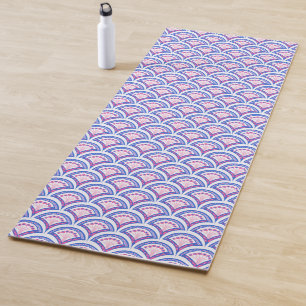 Tapis De Yoga motif damassé floral bleu